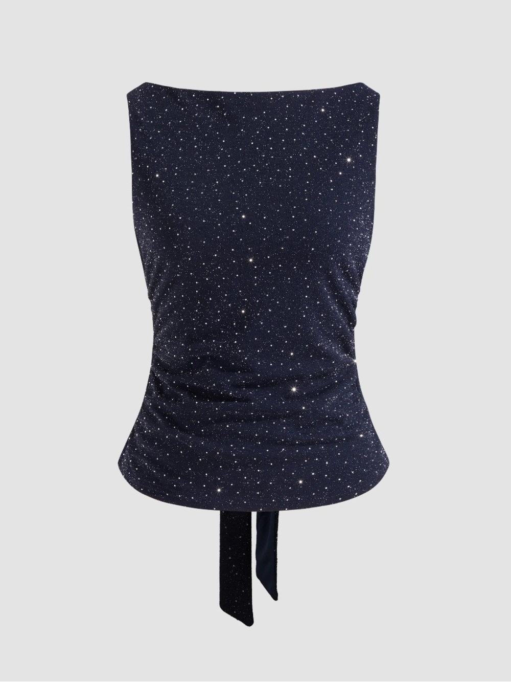 Cider Boat Neck Rhinestone Knotted Tank Top - XS Dark Navy